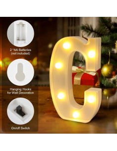 Letrero de Neón LED Letra C SHTALHST Luz Cálida 21.8 cm 2