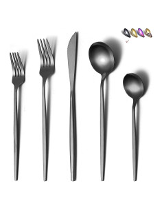 Juego de Cubiertos Negro Mate 20 Piezas HOMQUEN Acero Inoxidable