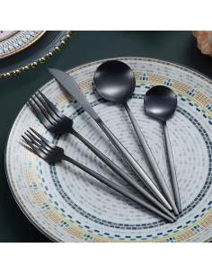 Juego de Cubiertos Negro Mate 20 Piezas HOMQUEN Acero Inoxidable 2