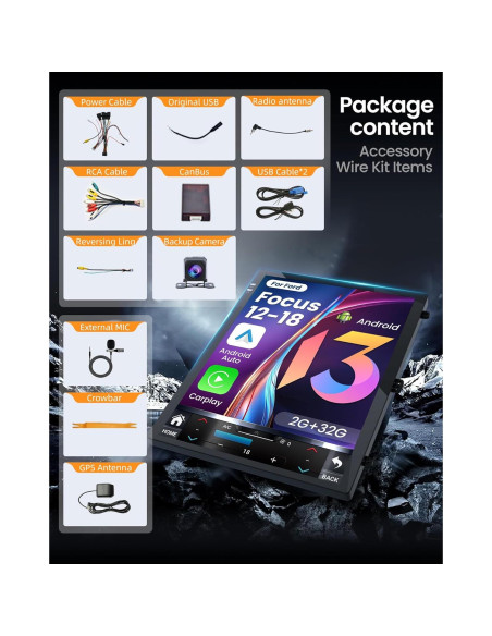 Estéreo de Coche Android 12 Fortdows 10.4" GPS Bluetooth para Ford Focus 2012-2018