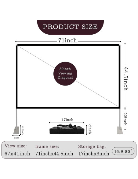 Pantalla de Proyector HOIN 80" Plegable 4K HD para Exterior