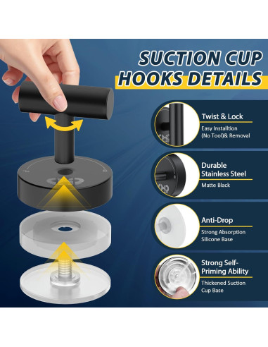 Ganchos de Ventosa CMDZHF 4Pcs Acero Inoxidable Negro