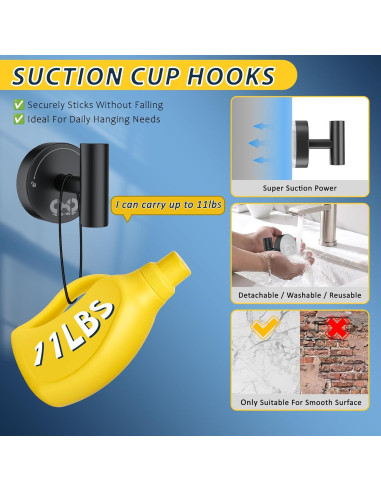 Ganchos de Ventosa CMDZHF 4Pcs Acero Inoxidable Negro