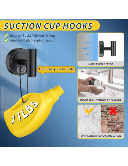 Ganchos de Ventosa CMDZHF 4Pcs Acero Inoxidable Negro