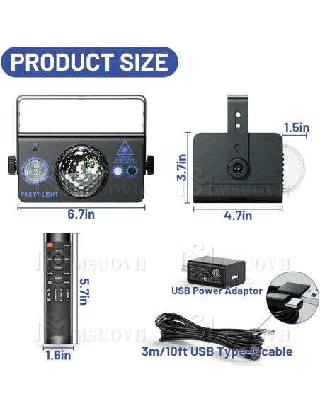 Luces de Fiesta 2 en 1 DJ Luz de Bola de Disco Control Remoto