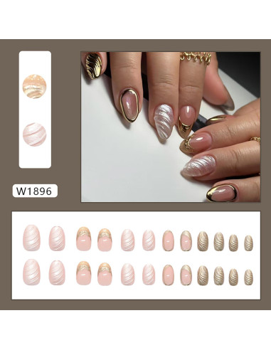 24 Uñas Postizas Almendra KSTBJN Doradas Reutilizables