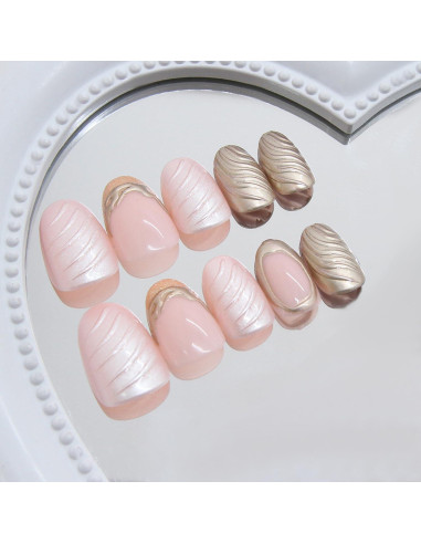 24 Uñas Postizas Almendra KSTBJN Doradas Reutilizables