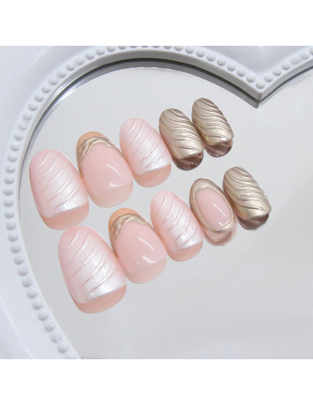 24 Uñas Postizas Almendra KSTBJN Doradas Reutilizables