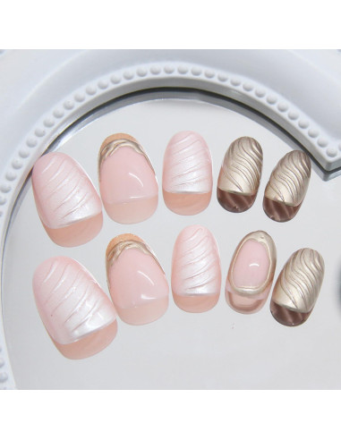 24 Uñas Postizas Almendra KSTBJN Doradas Reutilizables