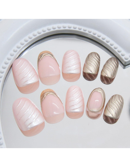 24 Uñas Postizas Almendra KSTBJN Doradas Reutilizables