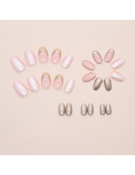 24 Uñas Postizas Almendra KSTBJN Doradas Reutilizables