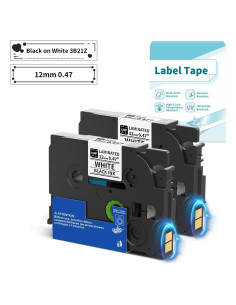 Cinta de Etiquetas Laminada VolenGo 12mm Negro sobre Blanco - 2 Paquetes