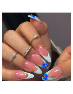 Uñas Postizas Cortas Almendras Francesas XMMXNBJ 24 Pcs