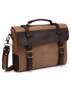 Bolsa Mensajera Vaschy de Cuero y Lona Vintage 38x29cm