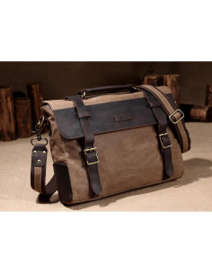 Bolsa Mensajera Vaschy de Cuero y Lona Vintage 38x29cm 2