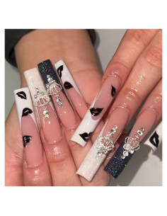 Uñas Postizas Extra Largas Cuadradas TBRZTR - Labios Negros