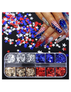 Brillos para Uñas DZPGUONIZ 12 Rejillas Estrellas 4 de Julio