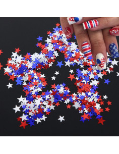 Brillos para Uñas DZPGUONIZ 12 Rejillas Estrellas 4 de Julio 2