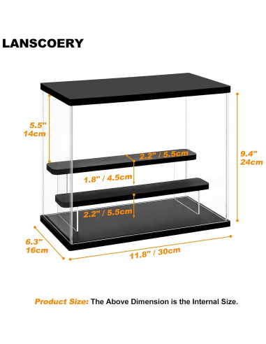 Caja de Exhibición Acrílica LANSCOERY 3 Niveles 30x16x24cm