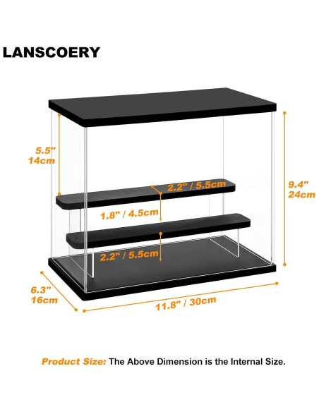 Caja de Exhibición Acrílica LANSCOERY 3 Niveles 30x16x24cm