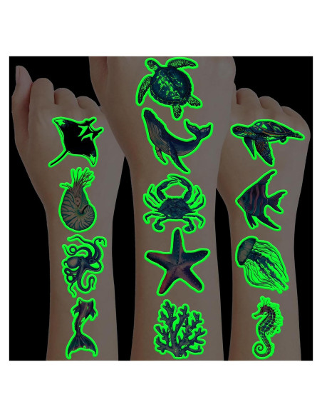Tatuajes Temporales Luminiscentes MeoIsDaBest 96 PCS Océano