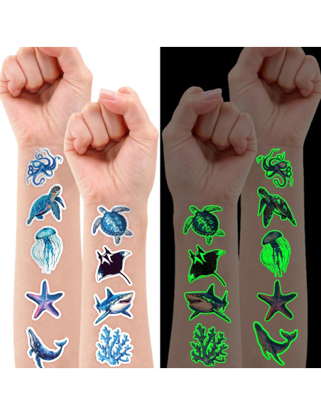 Tatuajes Temporales Luminiscentes MeoIsDaBest 96 PCS Océano