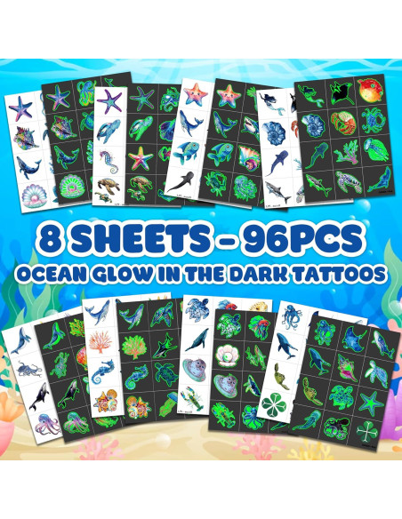 Tatuajes Temporales Luminiscentes MeoIsDaBest 96 PCS Océano