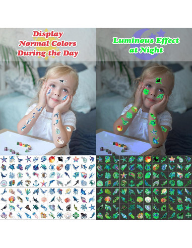 Tatuajes Temporales Luminiscentes MeoIsDaBest 96 PCS Océano