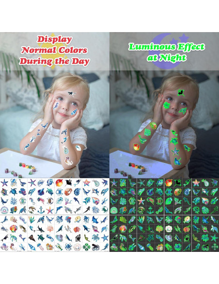 Tatuajes Temporales Luminiscentes MeoIsDaBest 96 PCS Océano