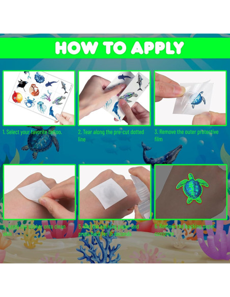Tatuajes Temporales Luminiscentes MeoIsDaBest 96 PCS Océano