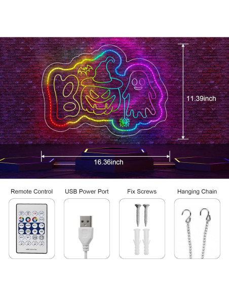 Luz de Neón Halloween BOO Dagelar 41.5x28.9cm USB