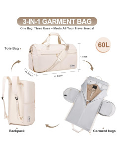 Bolsa de viaje convertible FIXITOK 3 en 1 con puerto USB 2