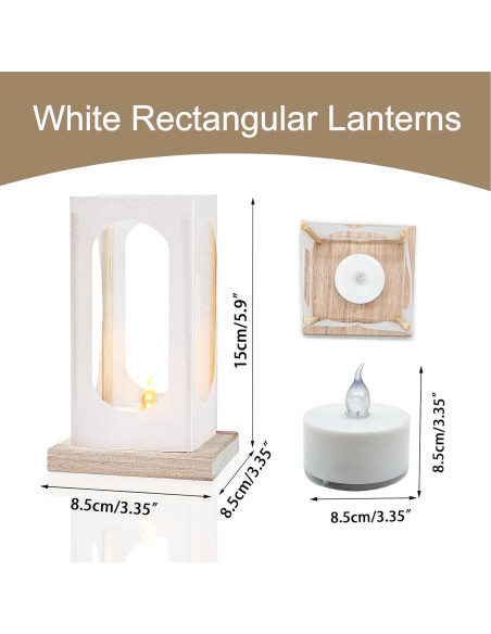 12 Faroles Decorativos LED FueLye Rectángulo Blanco 15cm