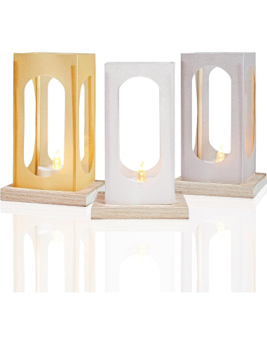 12 Faroles Decorativos LED FueLye Rectángulo Blanco 15cm