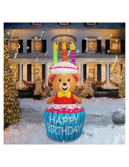 Decoración Inflable de Pastel de Cumpleaños Oso 4FT SHDEJTG