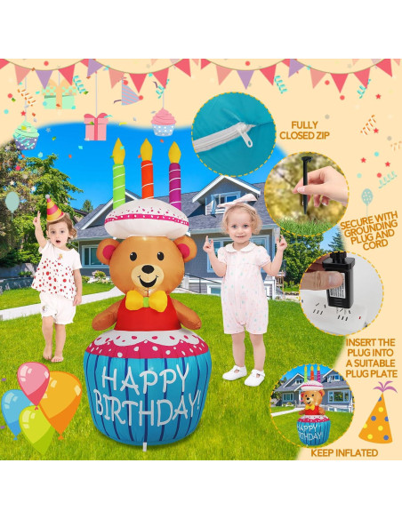 Decoración Inflable de Pastel de Cumpleaños Oso 4FT SHDEJTG