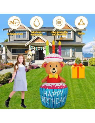 Decoración Inflable de Pastel de Cumpleaños Oso 4FT SHDEJTG