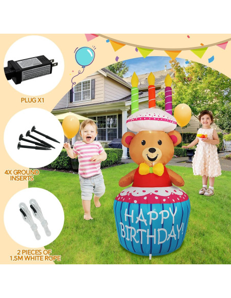 Decoración Inflable de Pastel de Cumpleaños Oso 4FT SHDEJTG
