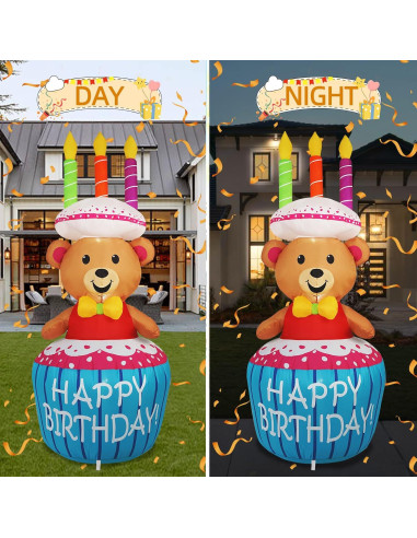 Decoración Inflable de Pastel de Cumpleaños Oso 4FT SHDEJTG