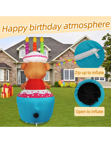 Decoración Inflable de Pastel de Cumpleaños Oso 4FT SHDEJTG