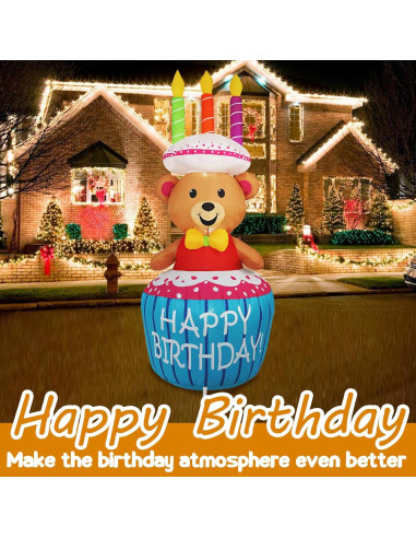 Decoración Inflable de Pastel de Cumpleaños Oso 4FT SHDEJTG