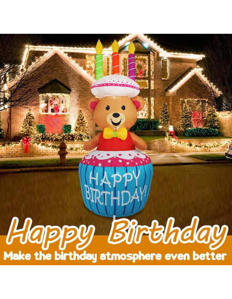 Decoración Inflable de Pastel de Cumpleaños Oso 4FT SHDEJTG
