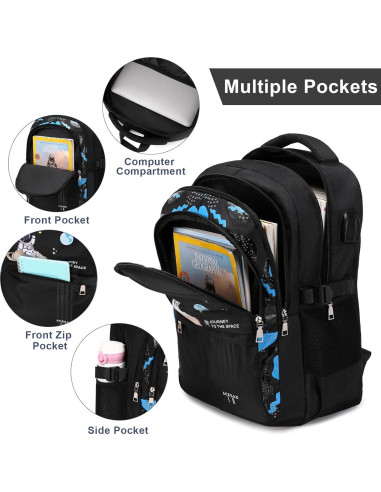 Mochila Escolar ACESAK Negra Impermeable 30x15x45 cm con Almuerzo