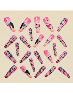 Uñas Postizas Cuadradas Rosa Gradiente con Mariposas 24 Pcs 2