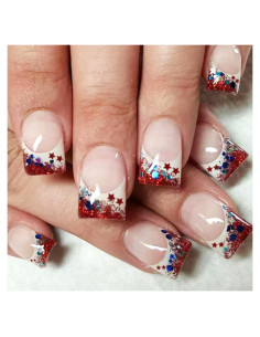 Uñas Postizas Cortas Acrílicas Vopintpy 24 Piezas Día de la Independencia