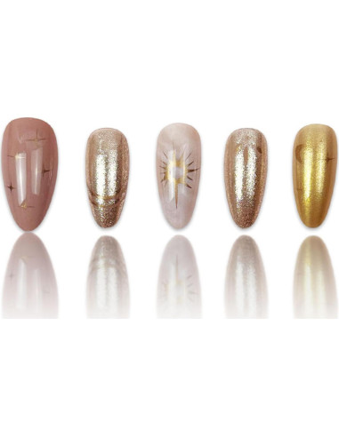 24 Uñas Postizas Almendra Cortas NEWSPIED con Diseño Dorado