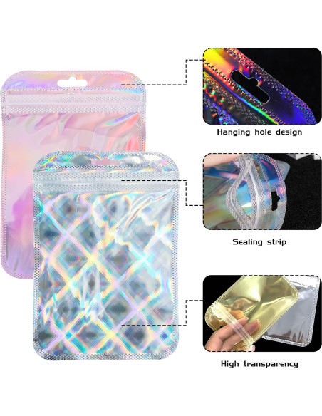 100 Bolsas de Mylar Holográficas Reutilizables itechpanda 10x15cm