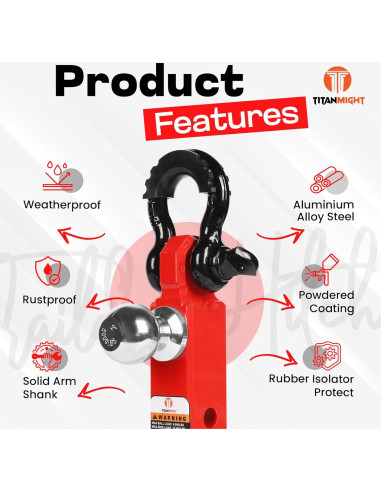 Enganche de Remolque TITANMIGHT 2" con Gancho 30,000 lbs