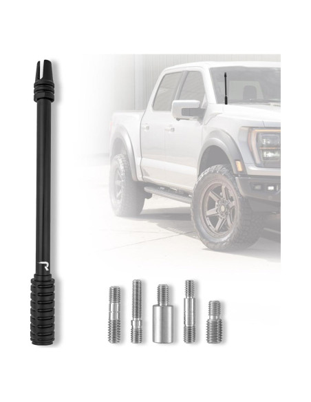 Antena de Camión RECON 10" Negra de Aluminio con Adaptadores