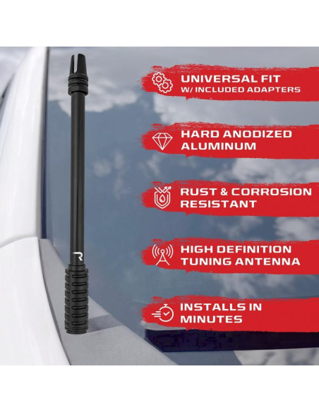 Antena de Camión RECON 10" Negra de Aluminio con Adaptadores